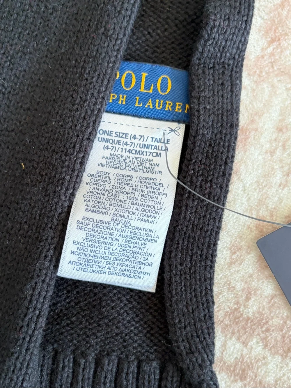 Polo Ralph Lauren Black Knit Scarf with Red Pony Logo cotton 4-7 y boys